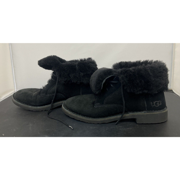 Women's UGG Quincy Suede Sheepskin Lace-Up Winter Boots Black Size 7 #1012359 FS - Picture 10 of 10